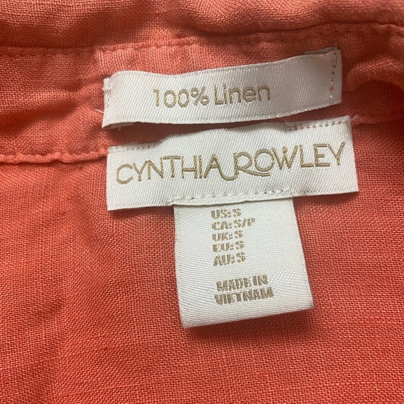 CYNTHIA ROWLEY | 100% Linen Coral Pink Shirt Size Small - Picture 5 of 8